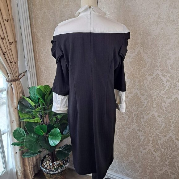 Colleen Lopez Size Large Black and White Dress with Faux Wrap and Sleeves EUC - Picture 9 of 15